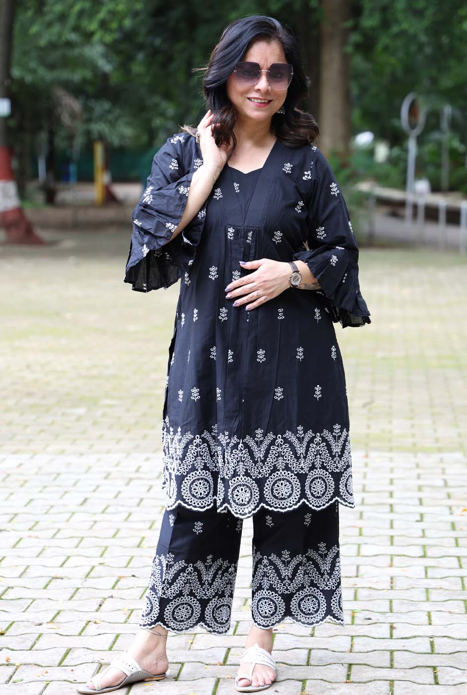 Black Schiffli Co-ord Set – Made to Order