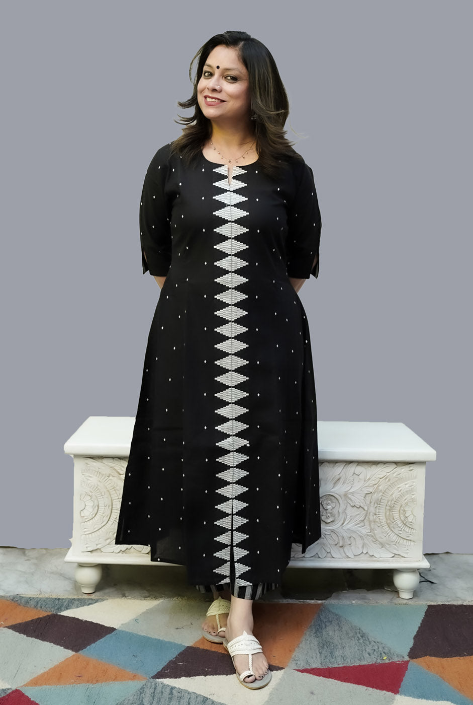 Nazakat Handloom Cotton Black Kurti Pant Set