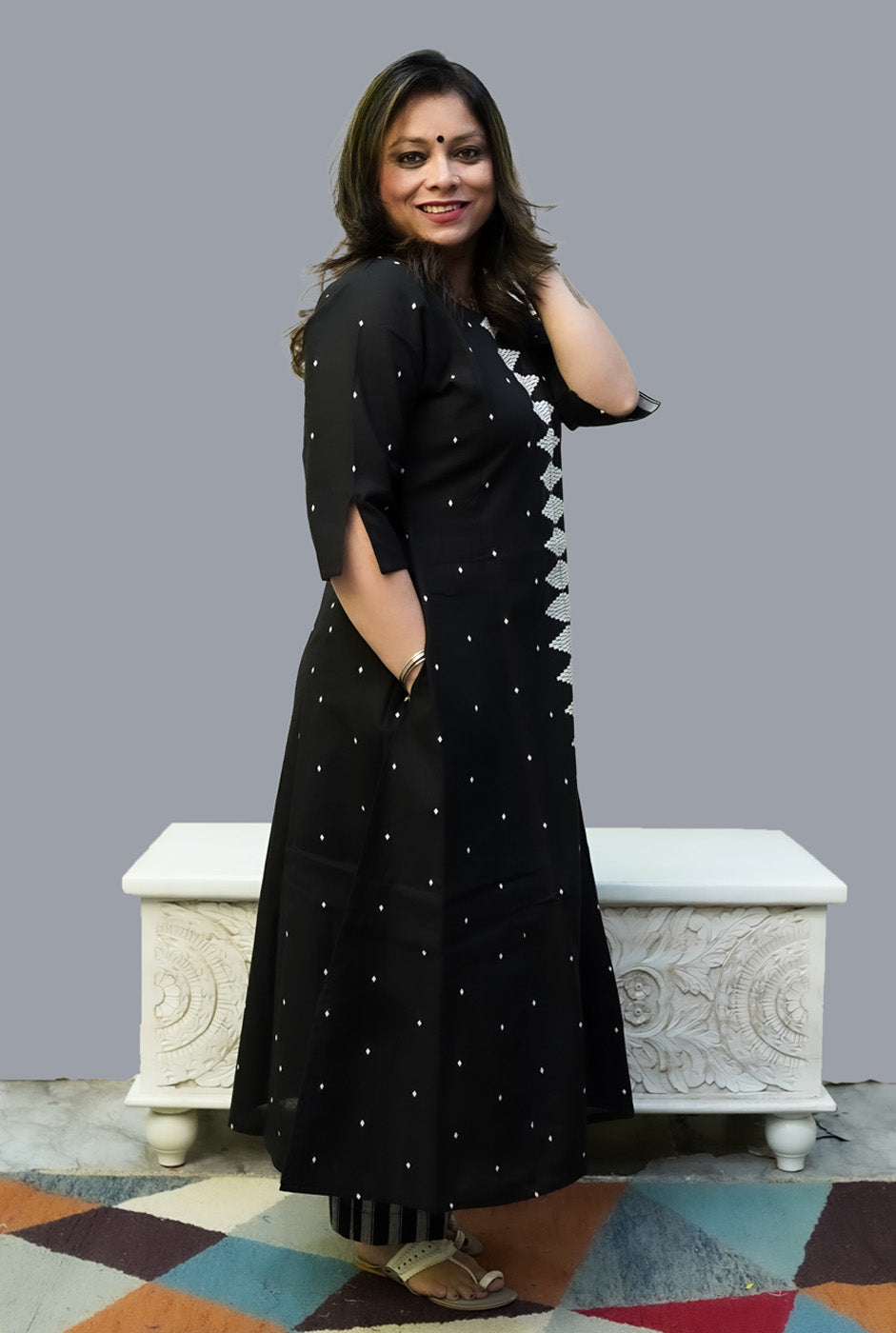 Nazakat Handloom Cotton Black Kurti Pant Set