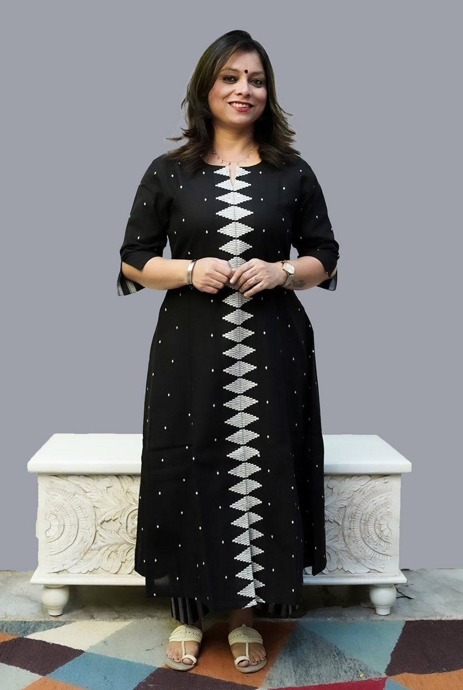 Nazakat Handloom Cotton Black Kurti Pant Set