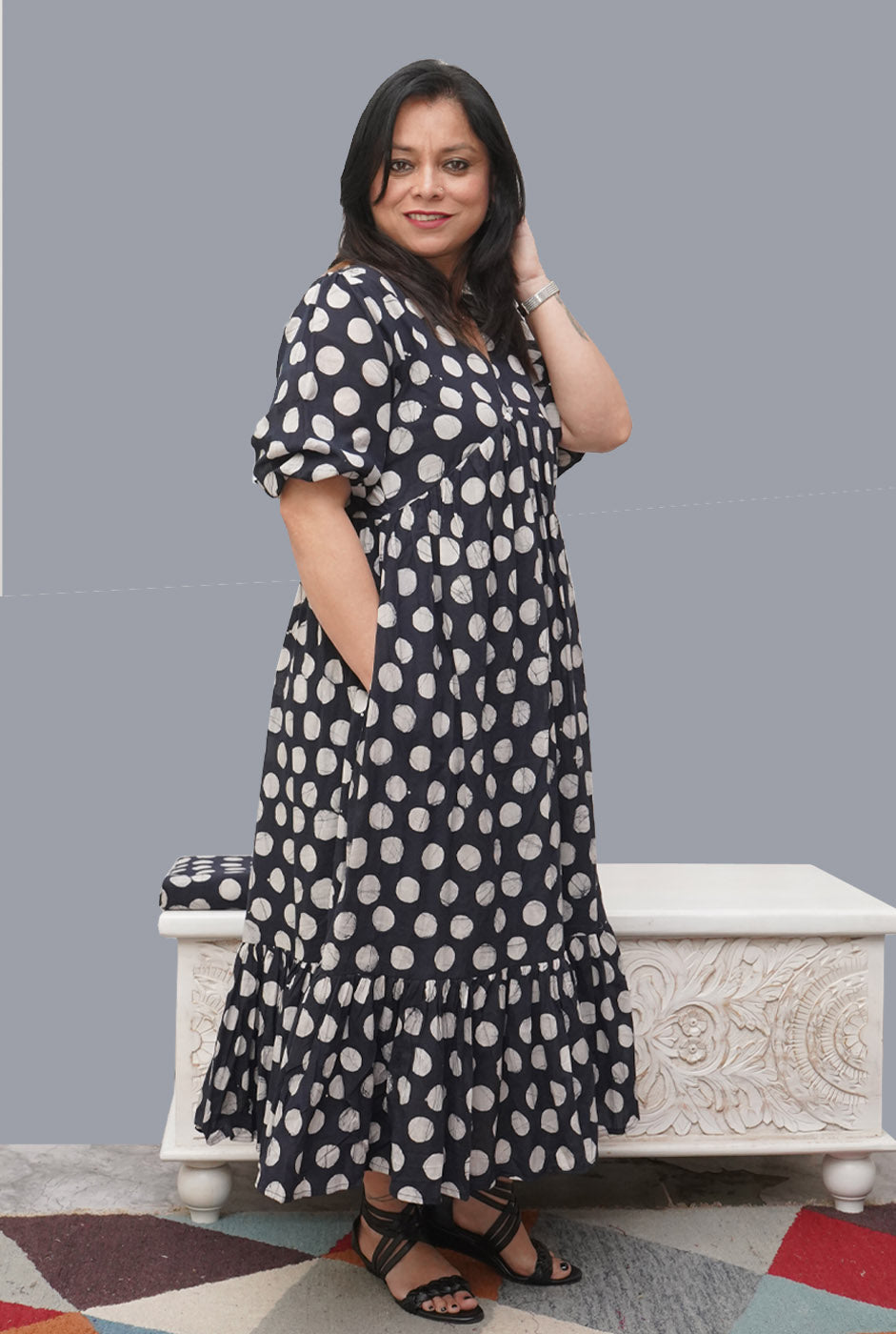 Black Batik Alia-Cut Dress with Mull Lining