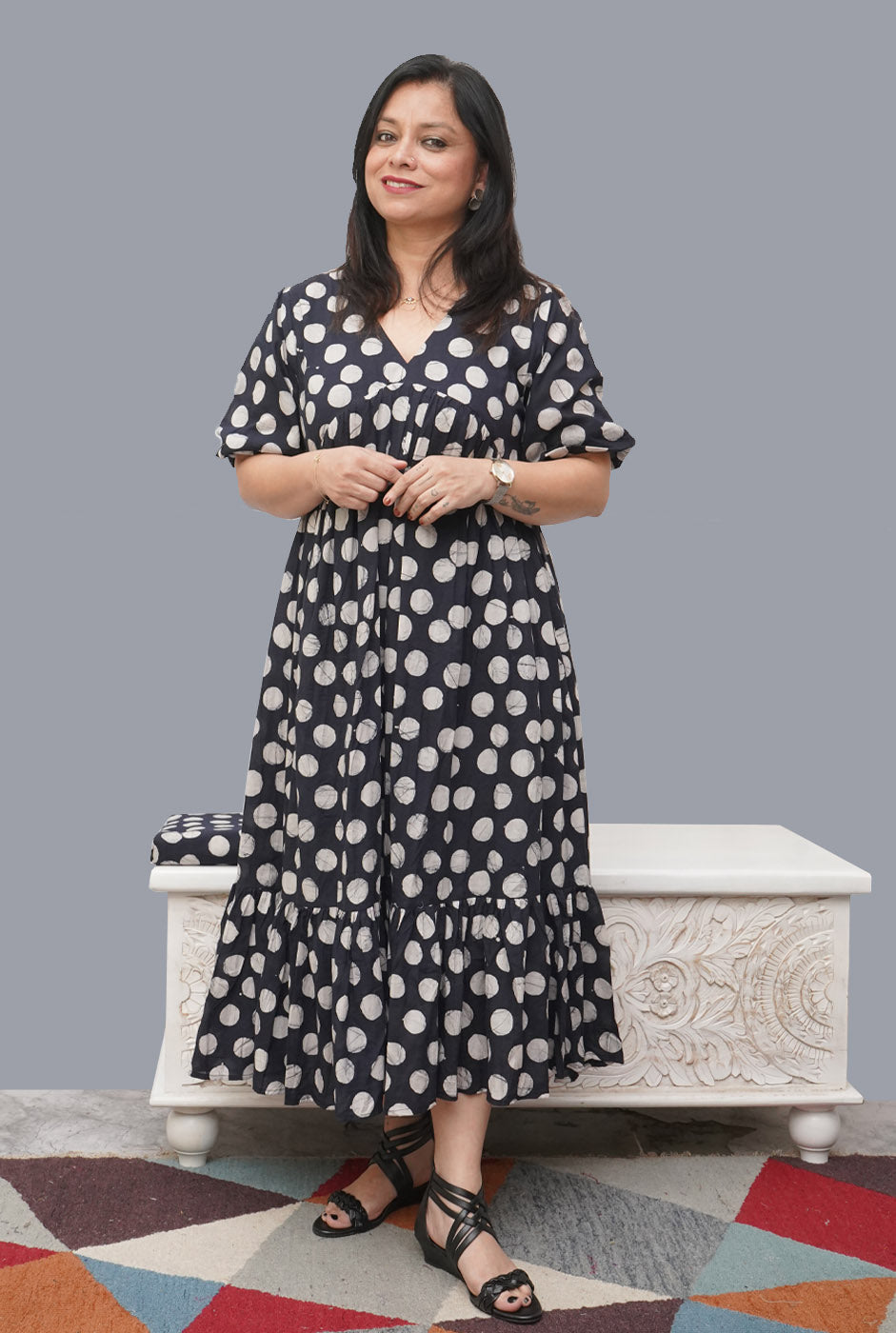 Black Batik Alia-Cut Dress with Mull Lining