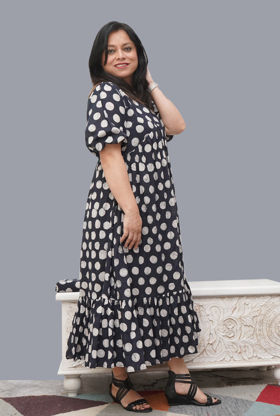 Black Batik Alia-Cut Dress with Mull Lining