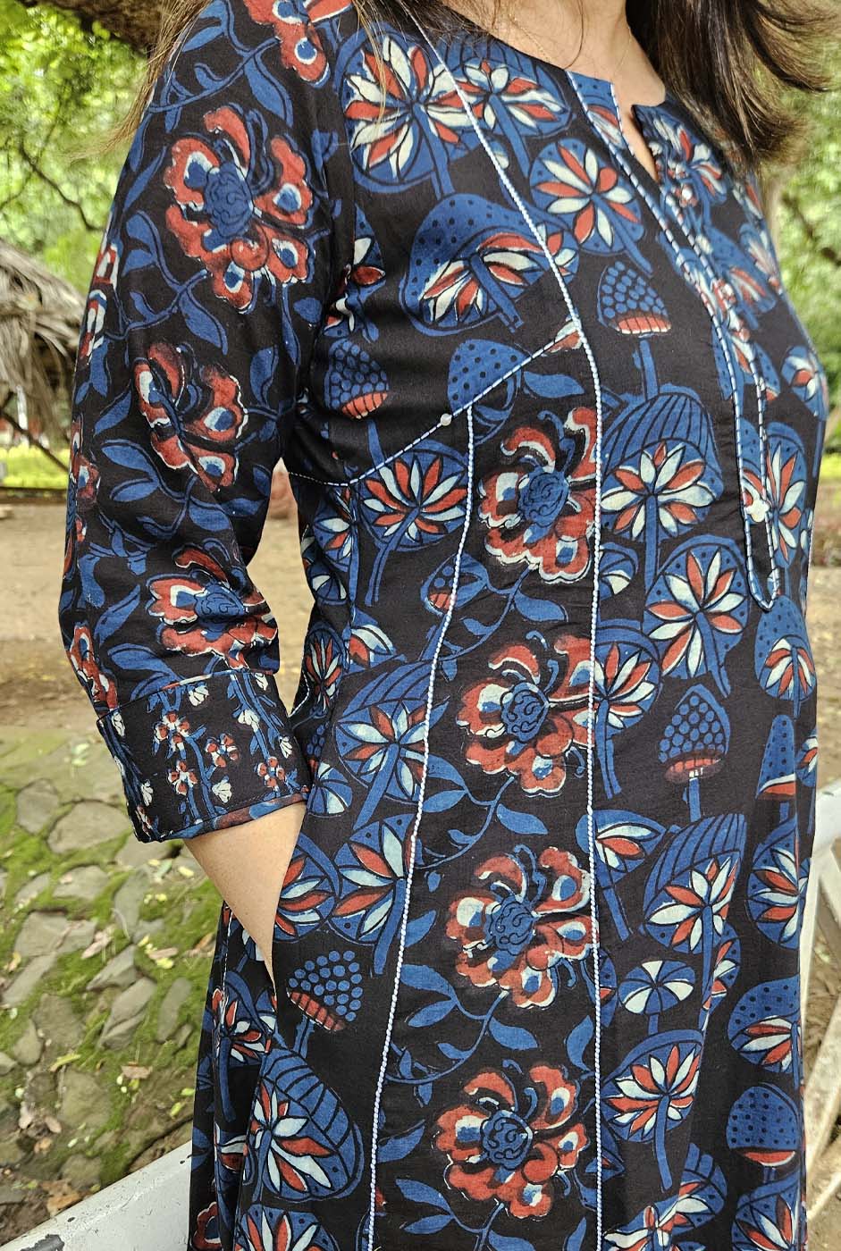 Blue A-Line Kalidar Kurta with Elegant Embroidery