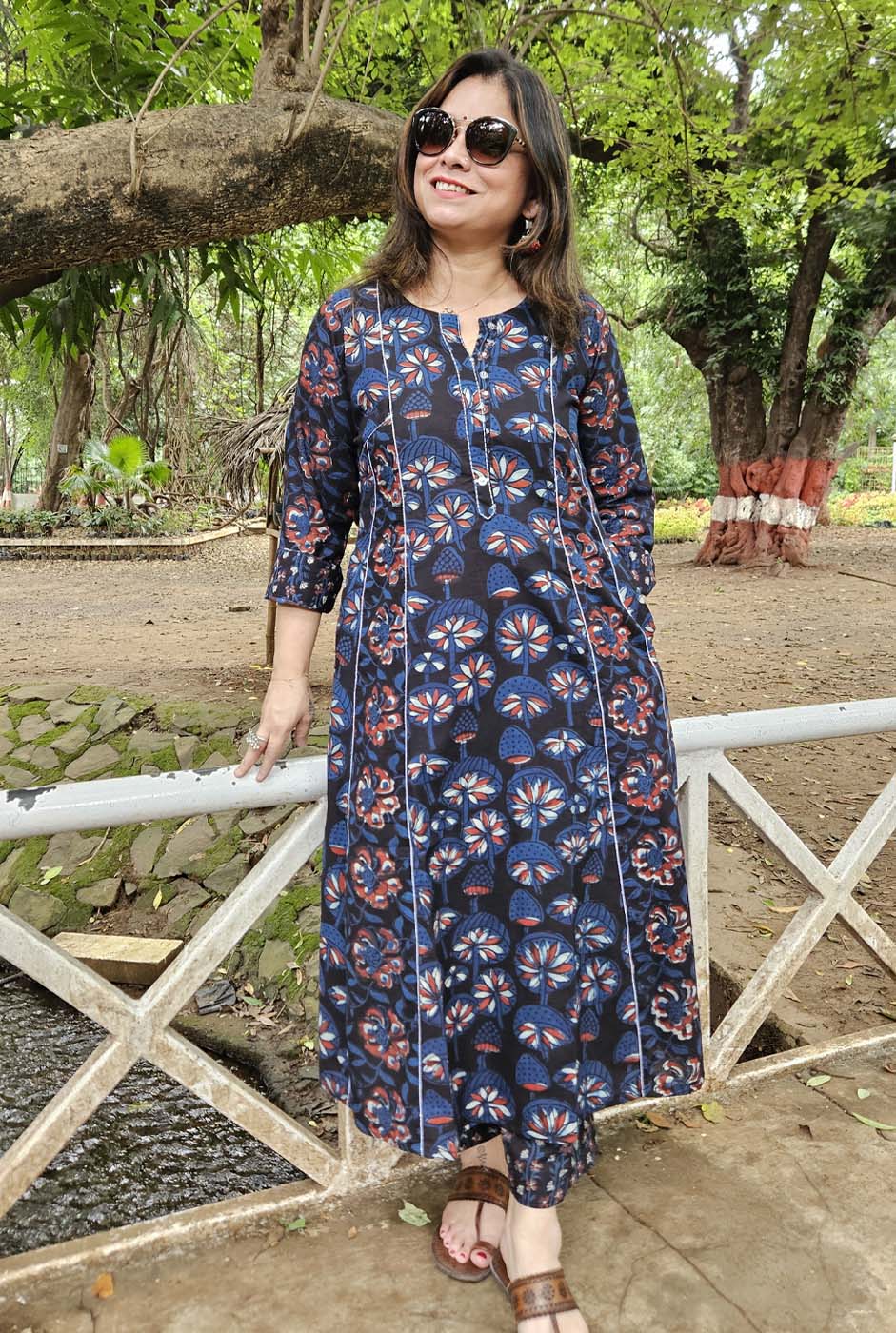 Blue A-Line Kalidar Kurta with Elegant Embroidery