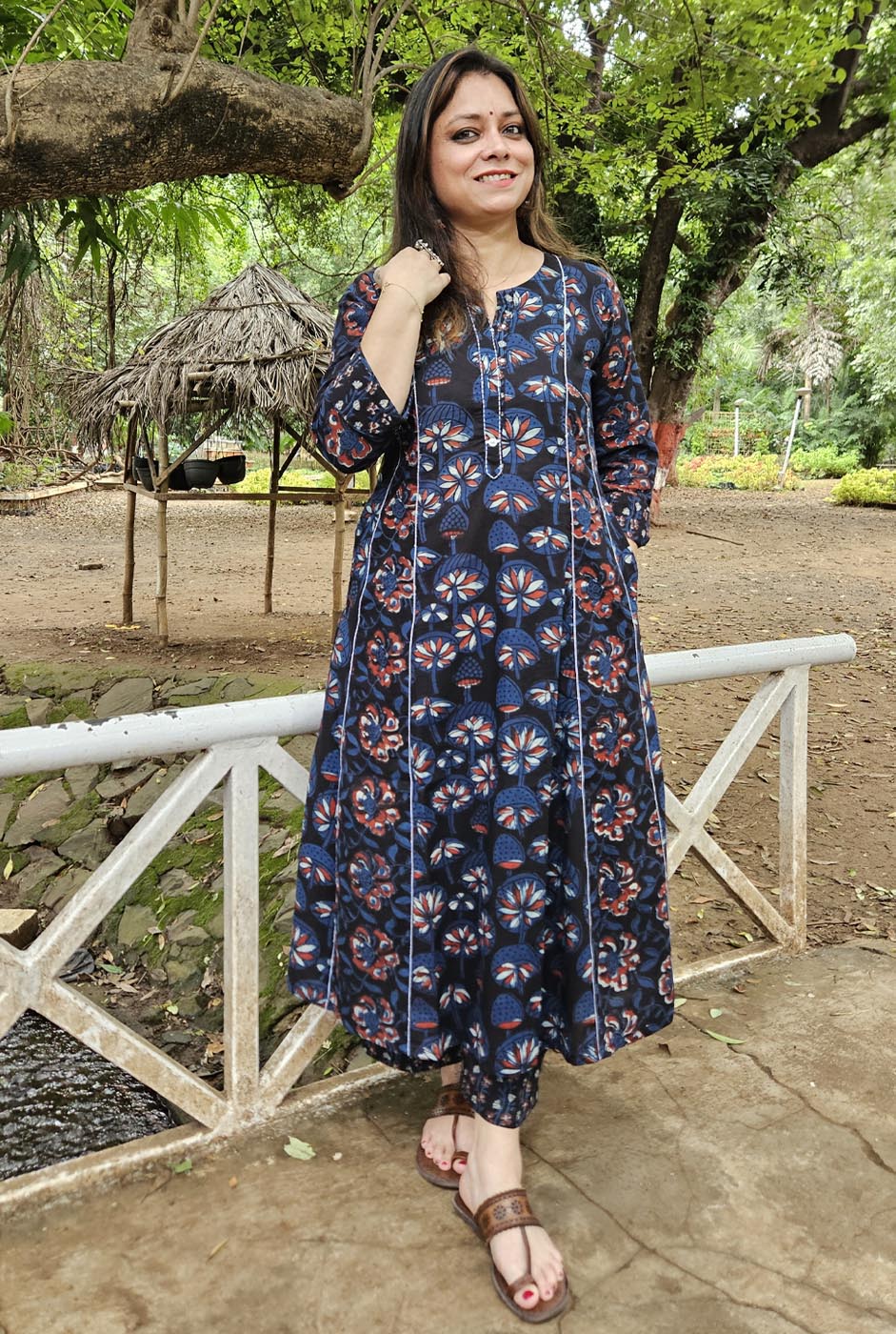 Blue A-Line Kalidar Kurta with Elegant Embroidery