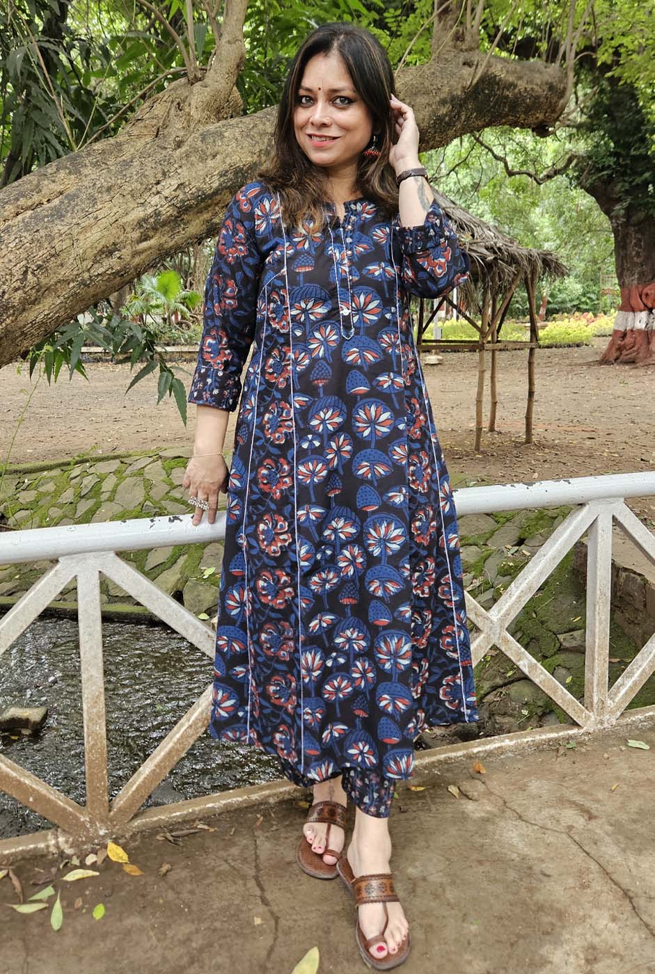 Blue A-Line Kalidar Kurta with Elegant Embroidery