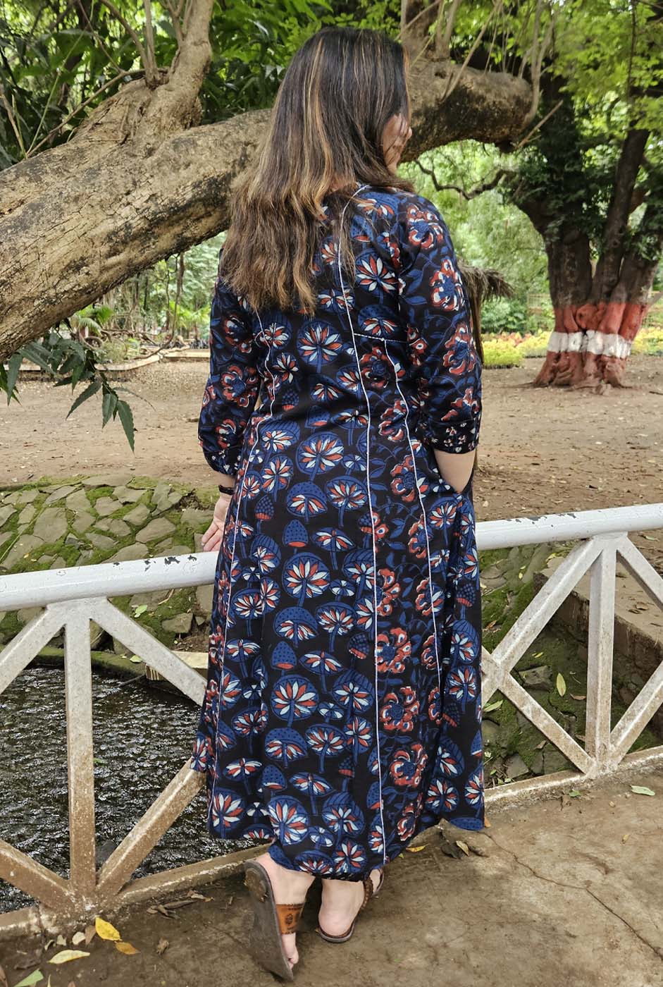 Blue A-Line Kalidar Kurta with Elegant Embroidery