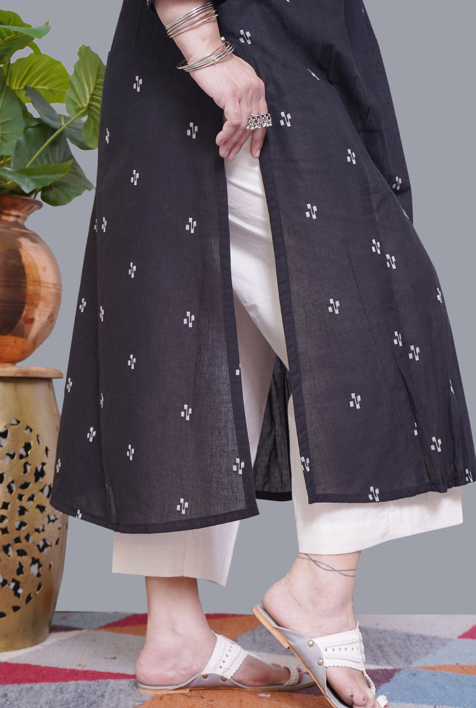 Nazakat Handloom Cotton Black Kurti