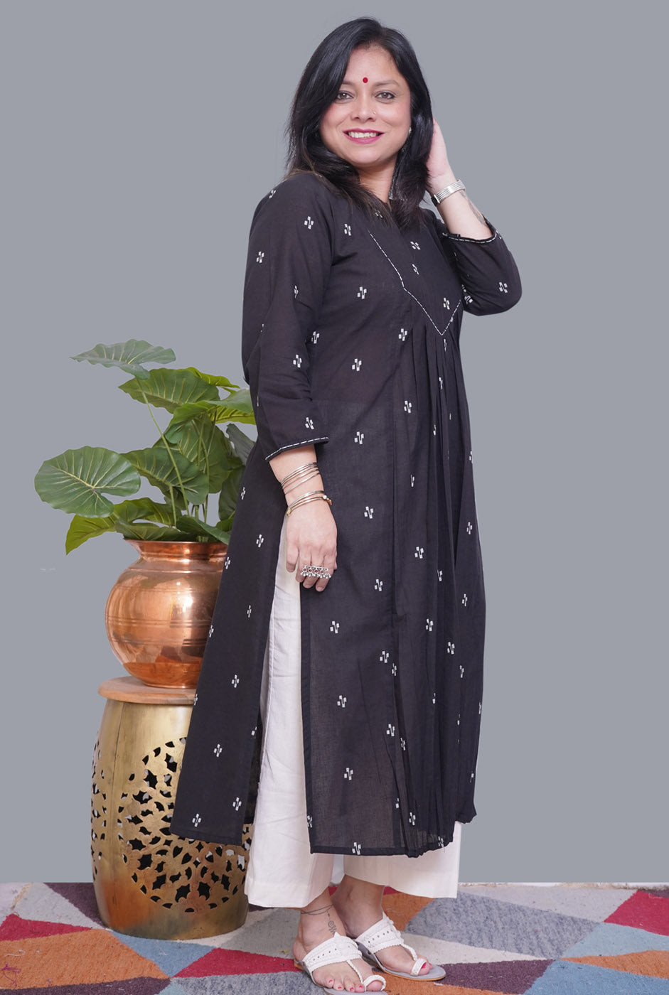 Nazakat Handloom Cotton Black Kurti