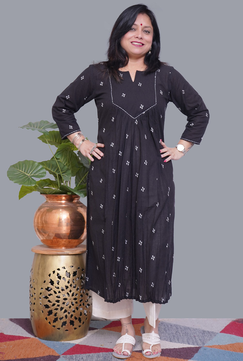 Nazakat Handloom Cotton Black Kurti