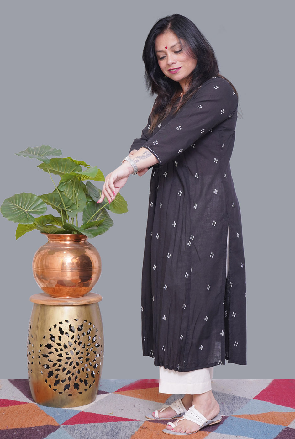 Nazakat Handloom Cotton Black Kurti