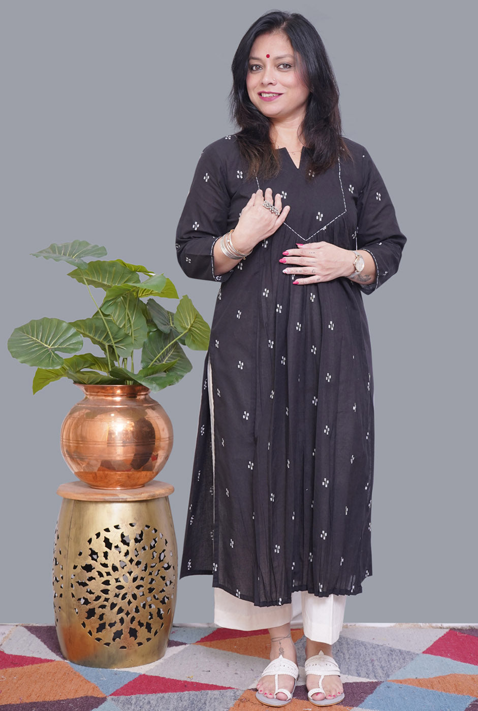 Nazakat Handloom Cotton Black Kurti