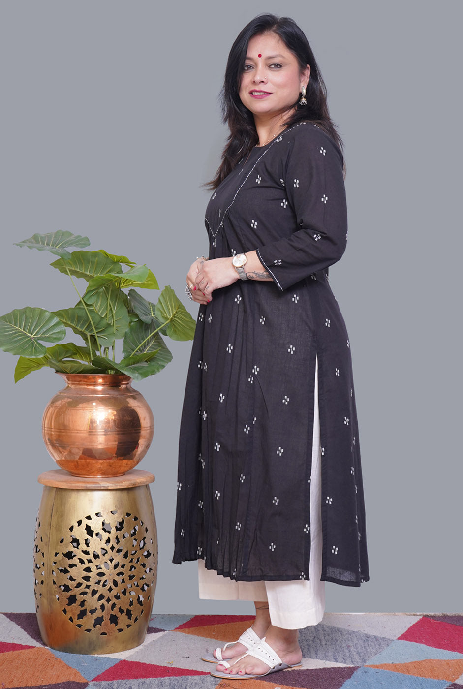 Nazakat Handloom Cotton Black Kurti