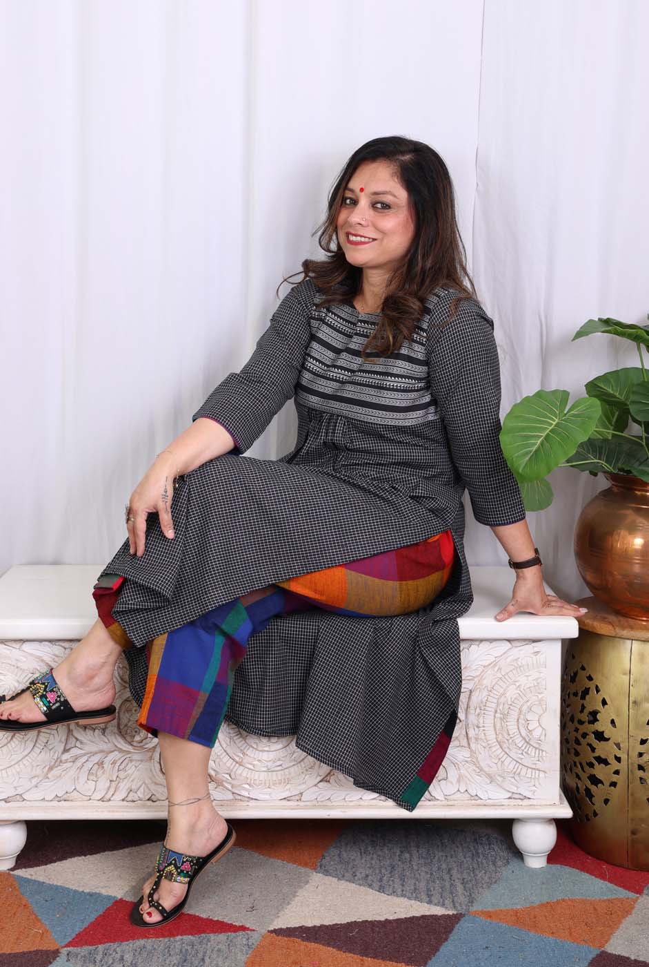 Noor Black A-Line Kalidar Kurta with Gathers