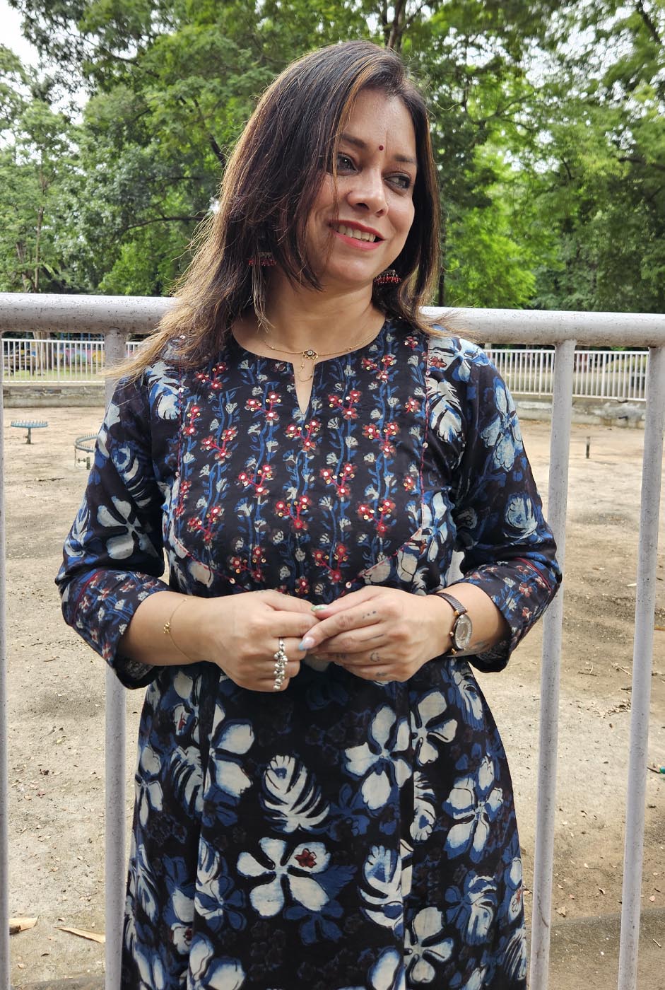 Elegant Blue Kurta with Embroidered Yoke