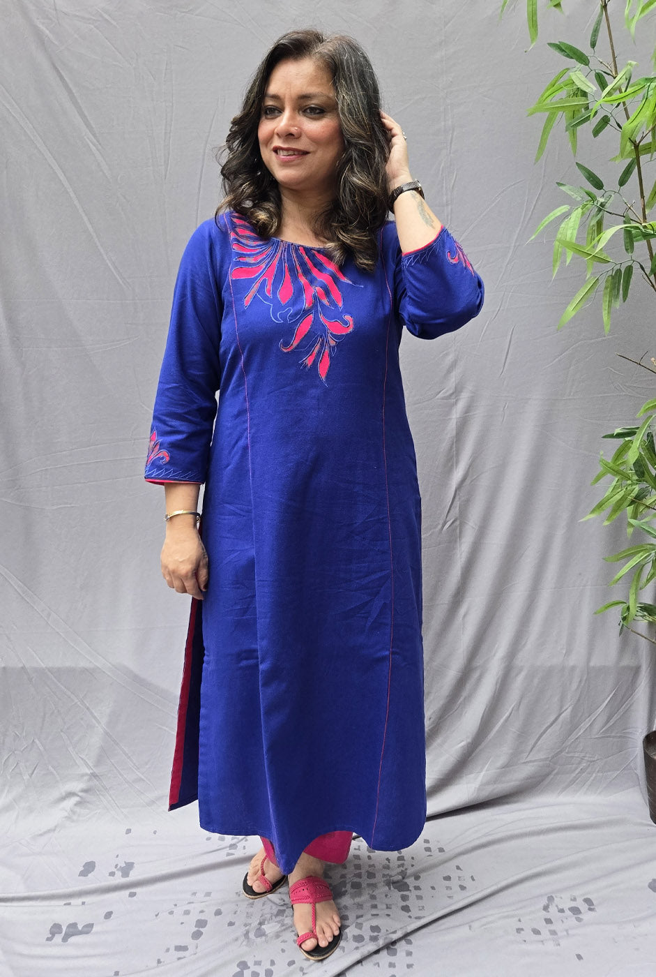 Abha Royal Blue Patchwork Handloom Cotton Kurta