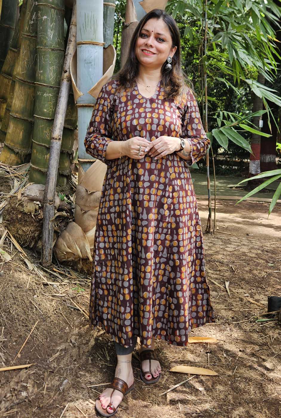 Brown A-Line Kalidar Kurta