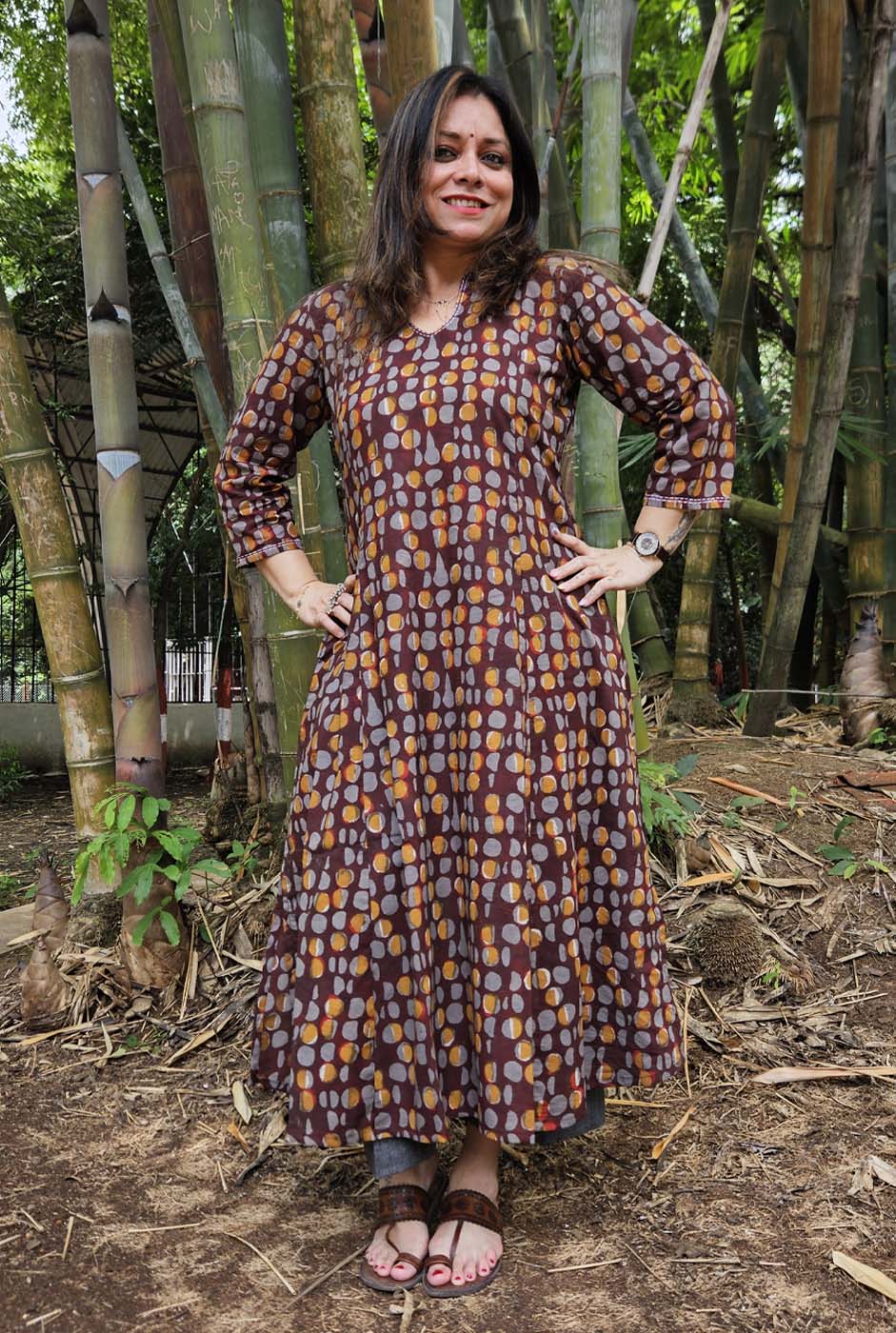 Brown A-Line Kalidar Kurta