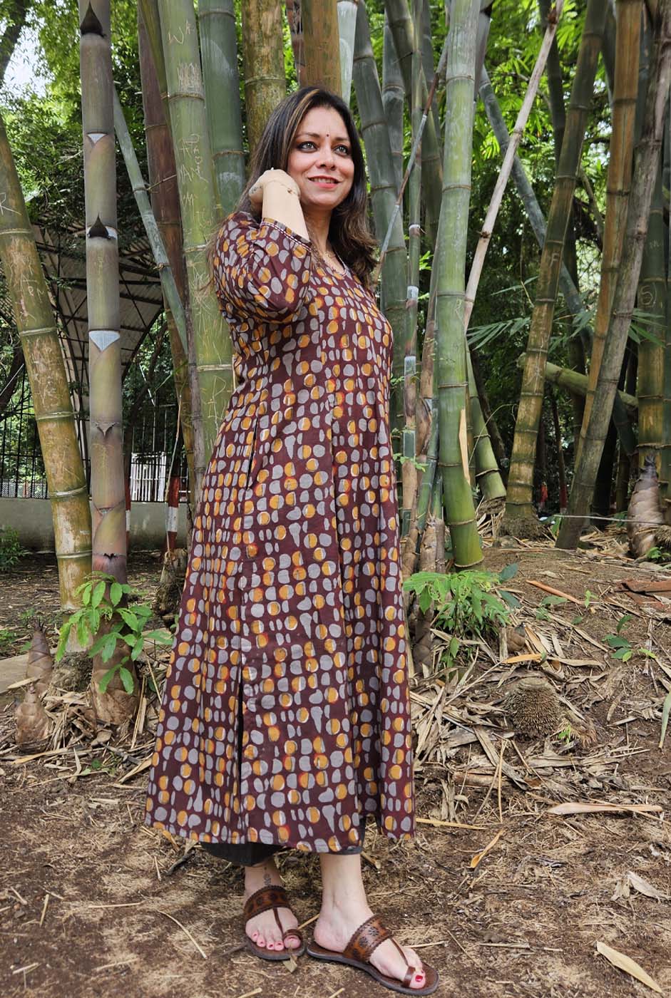 Brown A-Line Kalidar Kurta