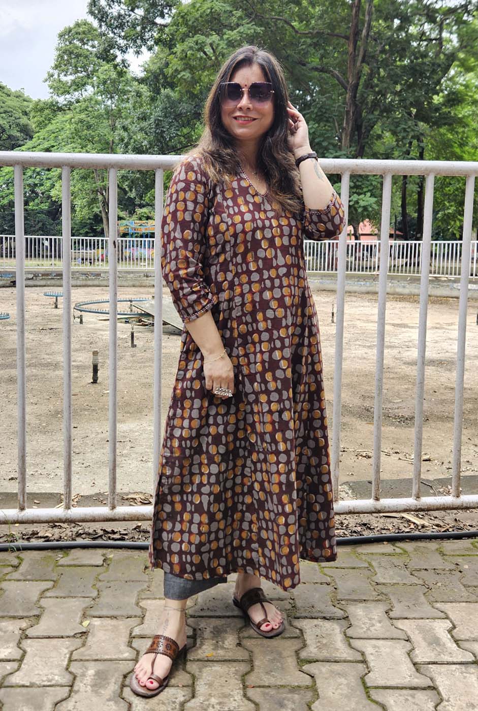Brown A-Line Kalidar Kurta