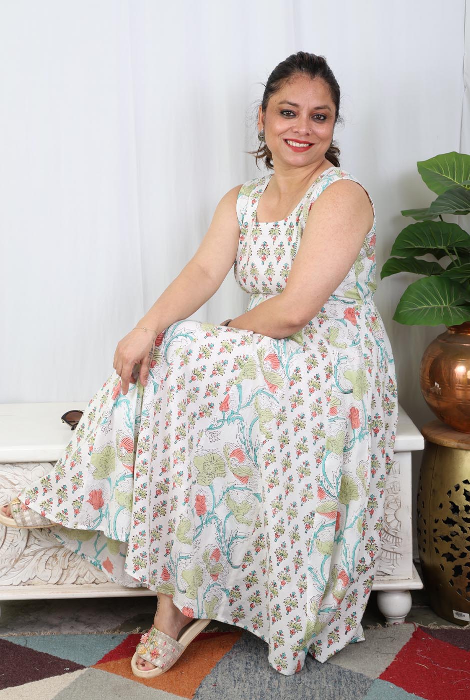 Elegant Cotton Anarkali Dress with Lining