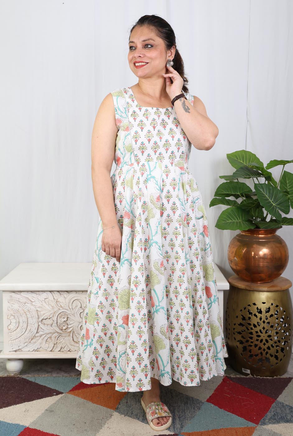 Elegant Cotton Anarkali Dress with Lining