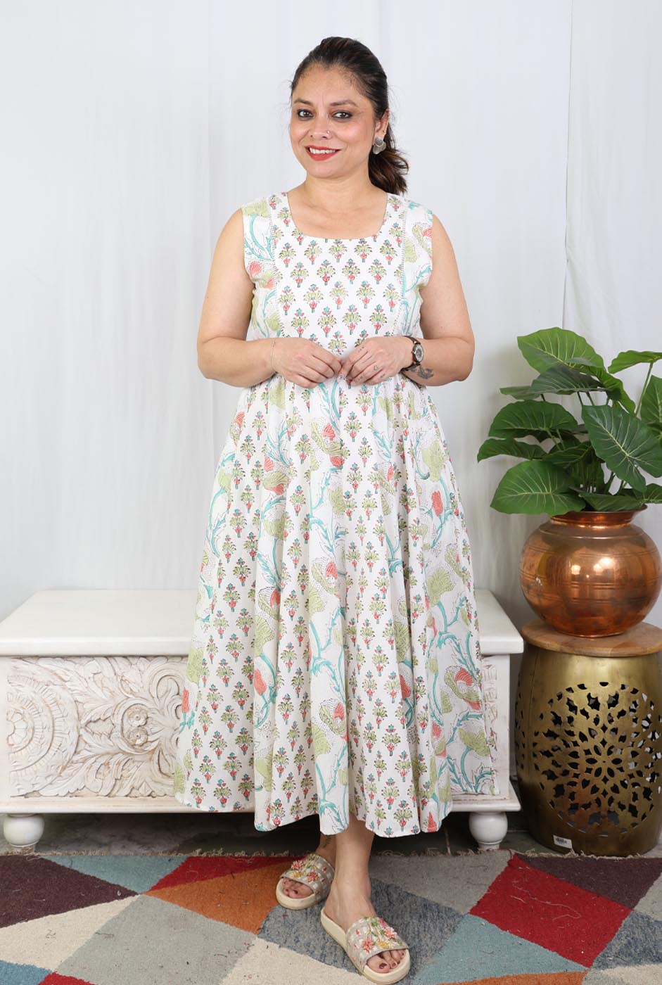 Elegant Cotton Anarkali Dress with Lining