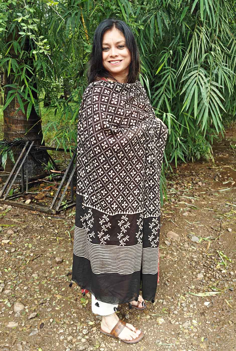 Dragonfly Handblock Ajrakh Black Dupatta