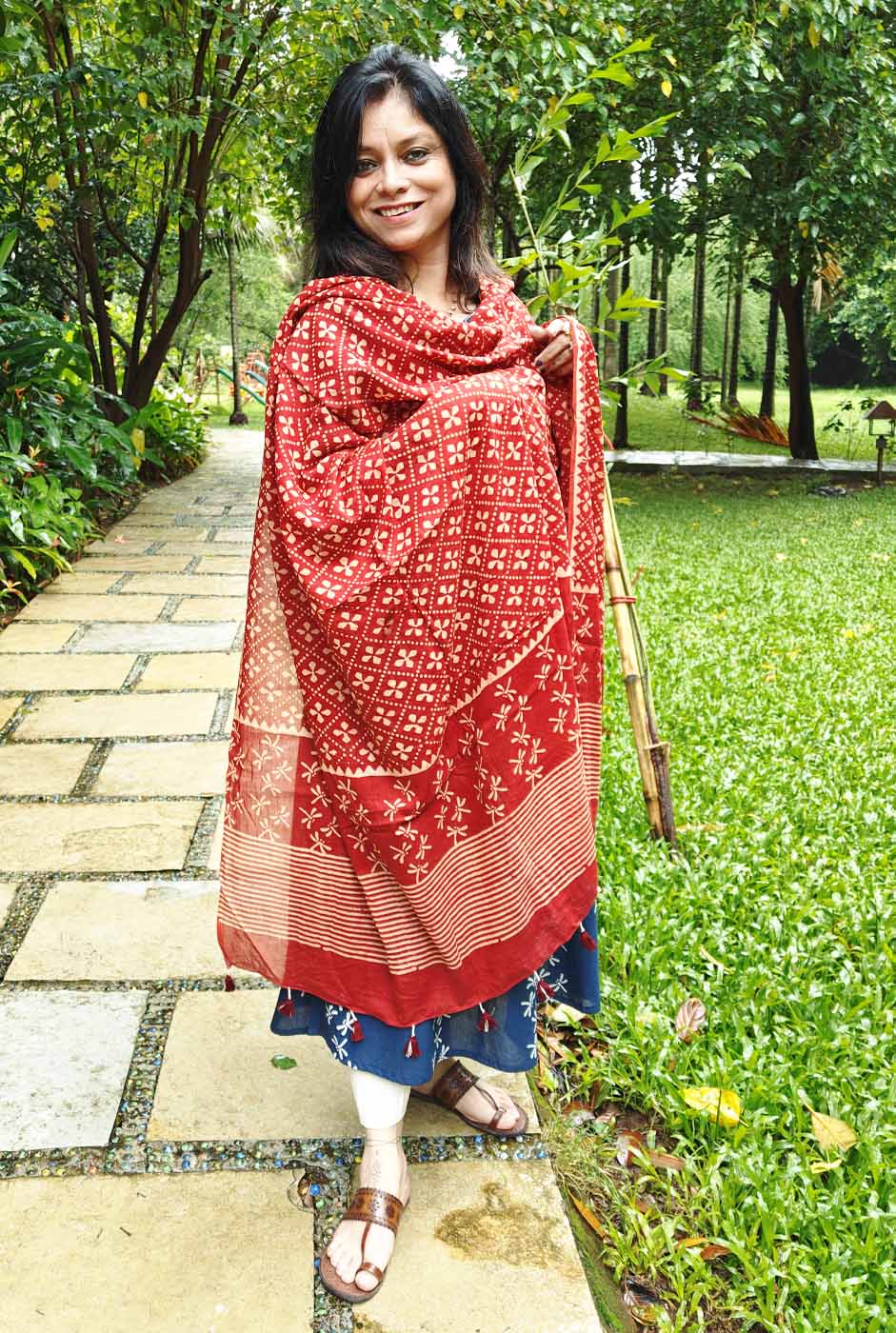 Dragonfly Handblock Ajrakh Maroon Dupatta