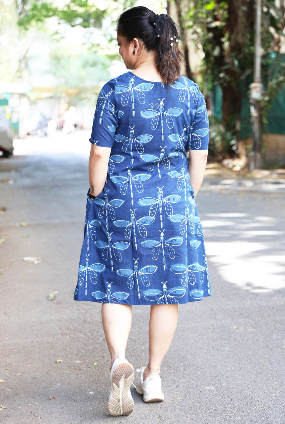 Dragonfly Print Dress with Soft Mul Lining