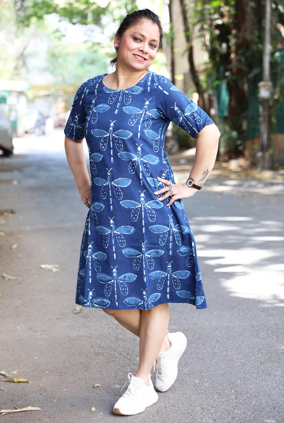 Dragonfly Print Dress with Soft Mul Lining