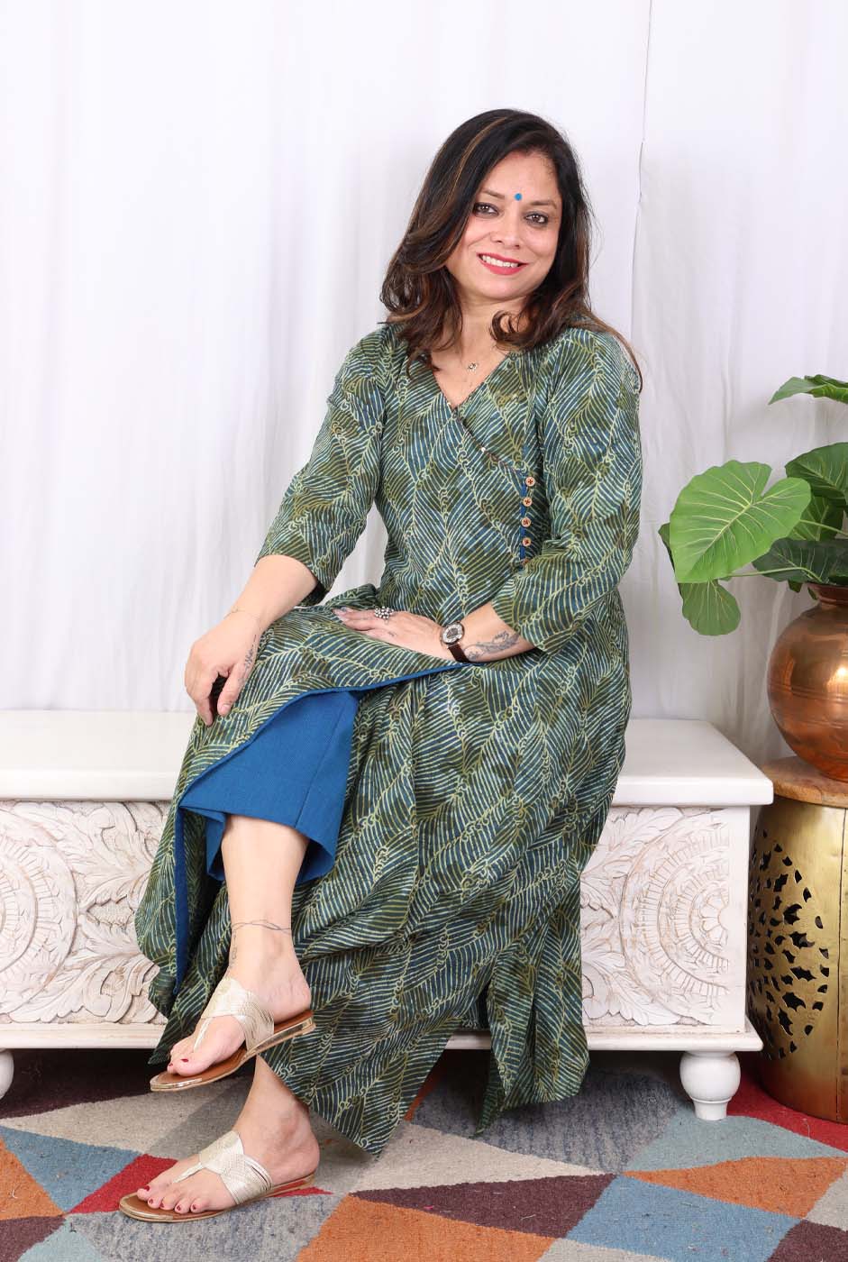 Elegant Green Angrakha Kurta