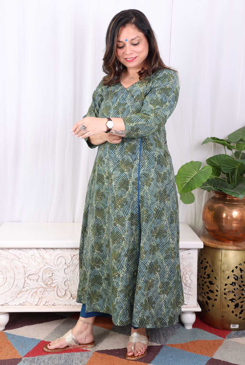Elegant Green Angrakha Kurta