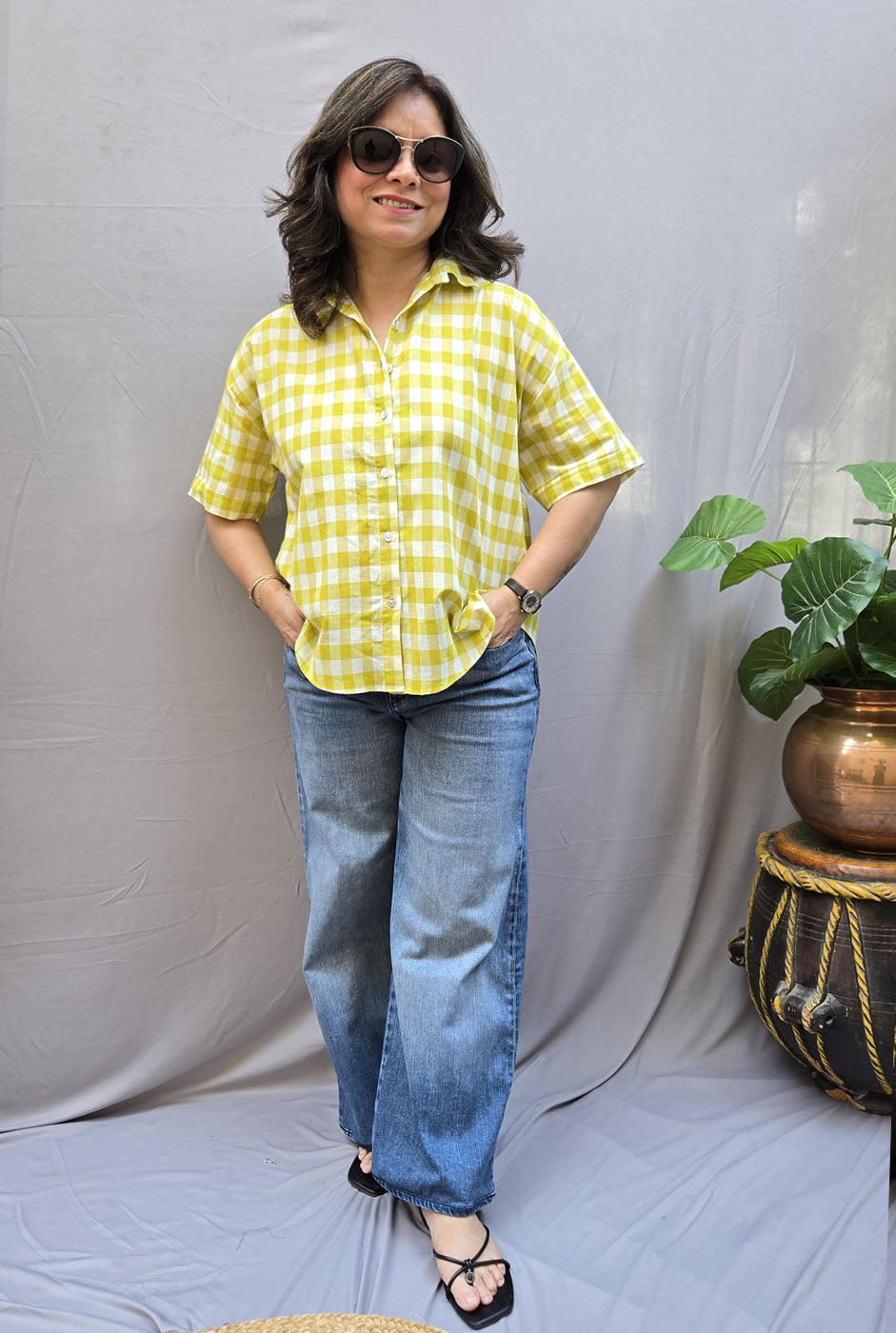 Chaukat Mint Green Checkered Anti-Fit Shirt