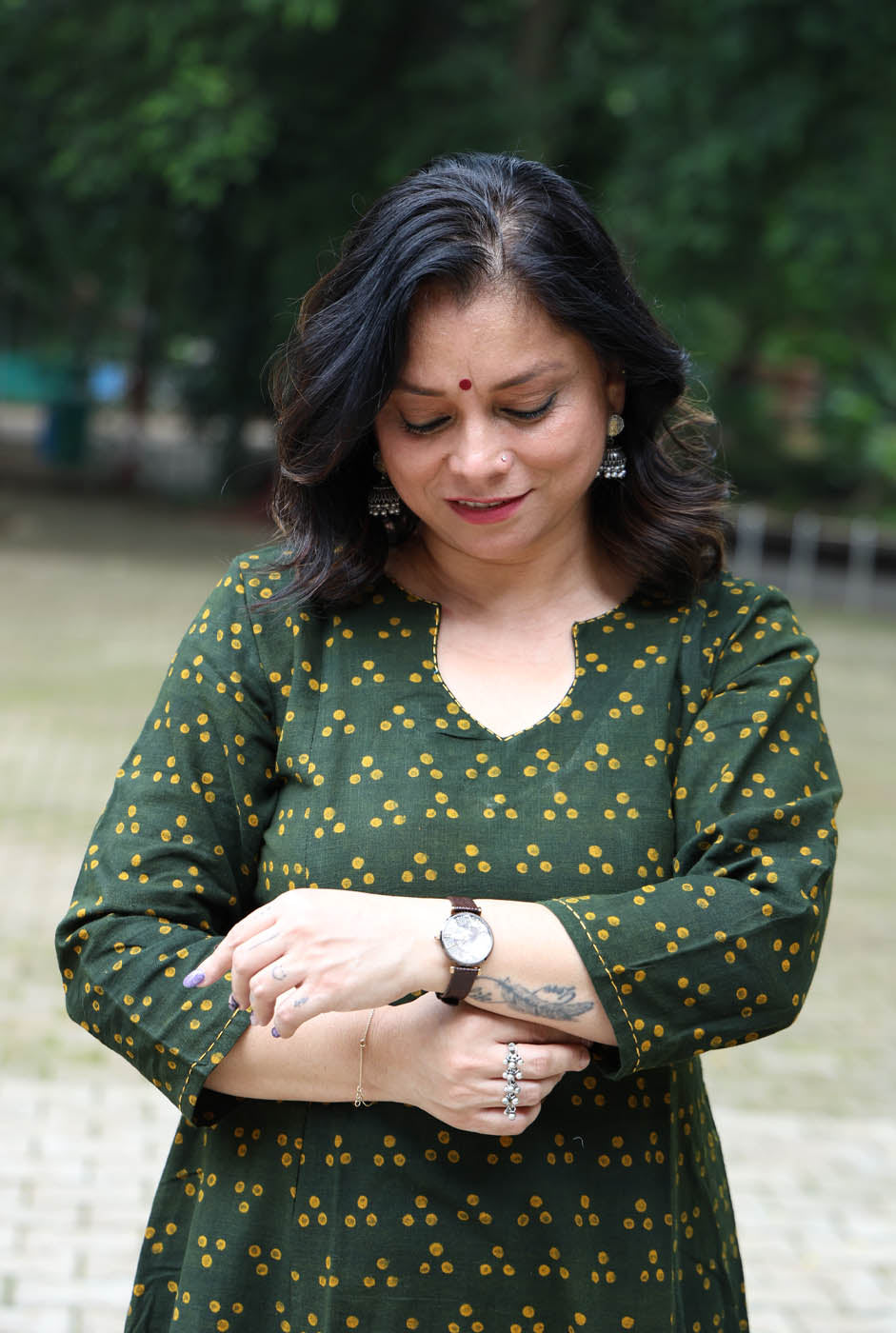 Green Kalidar A-Line Kurta Pant Set in Slub Cotton