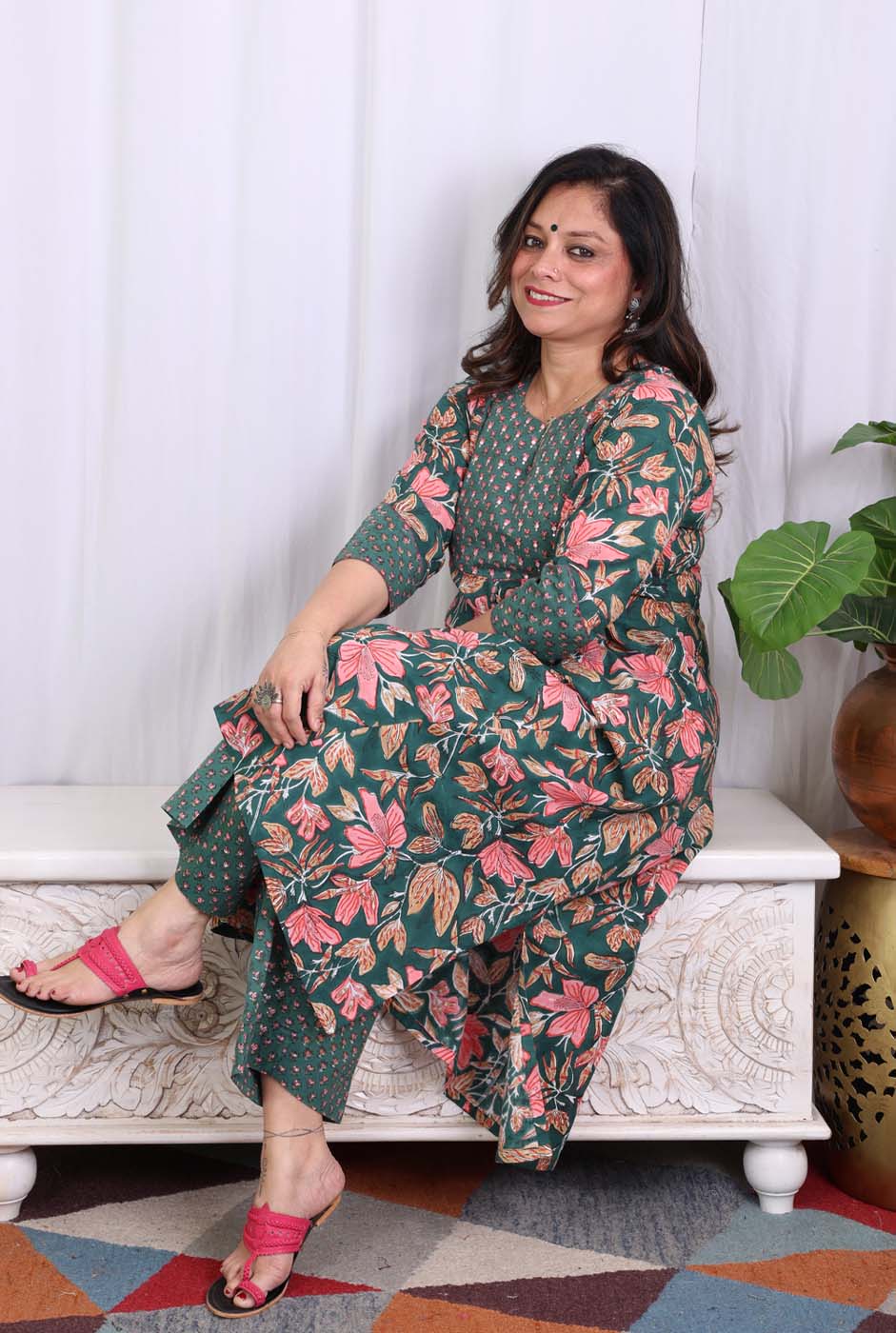 Green Gulmohar Kurta Pant Set with Hand Embroidery