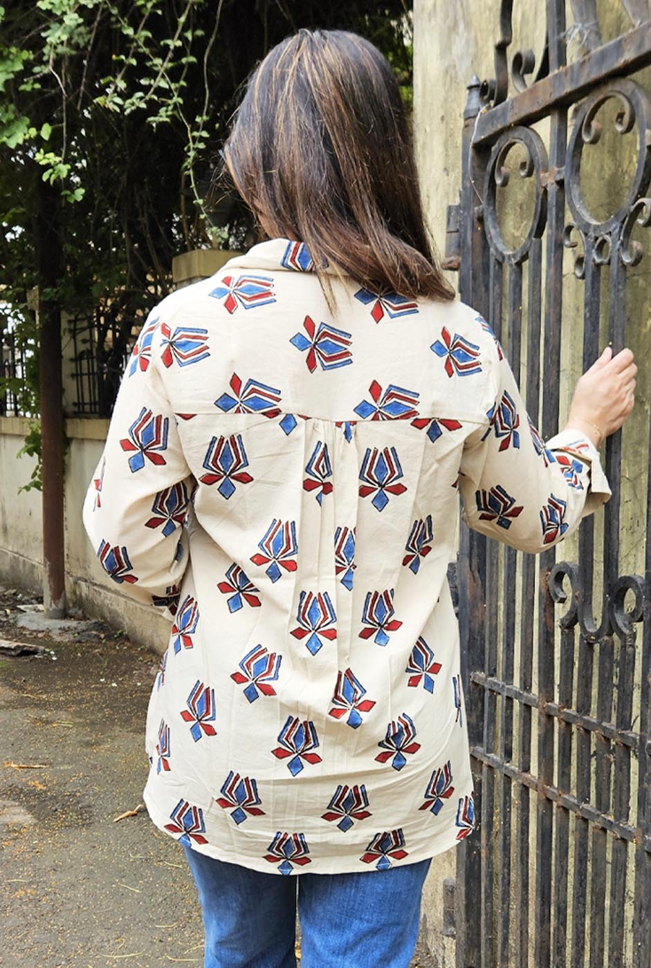 Lotus Block Handloom Cotton Ajrakh Shirt