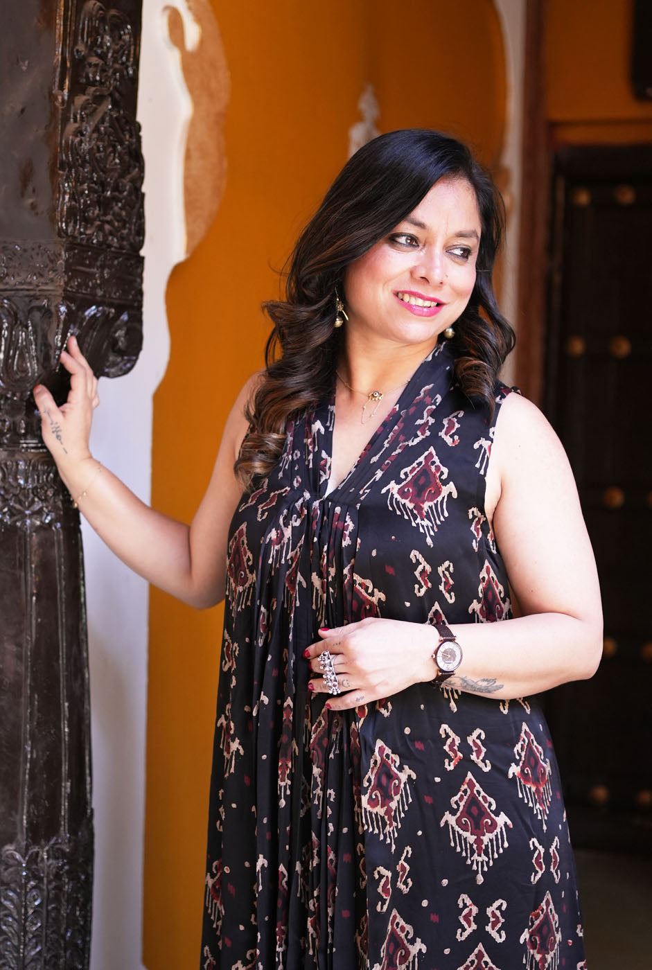 Elegant Modal Dress with Ikat Block (Sleeves On Request)