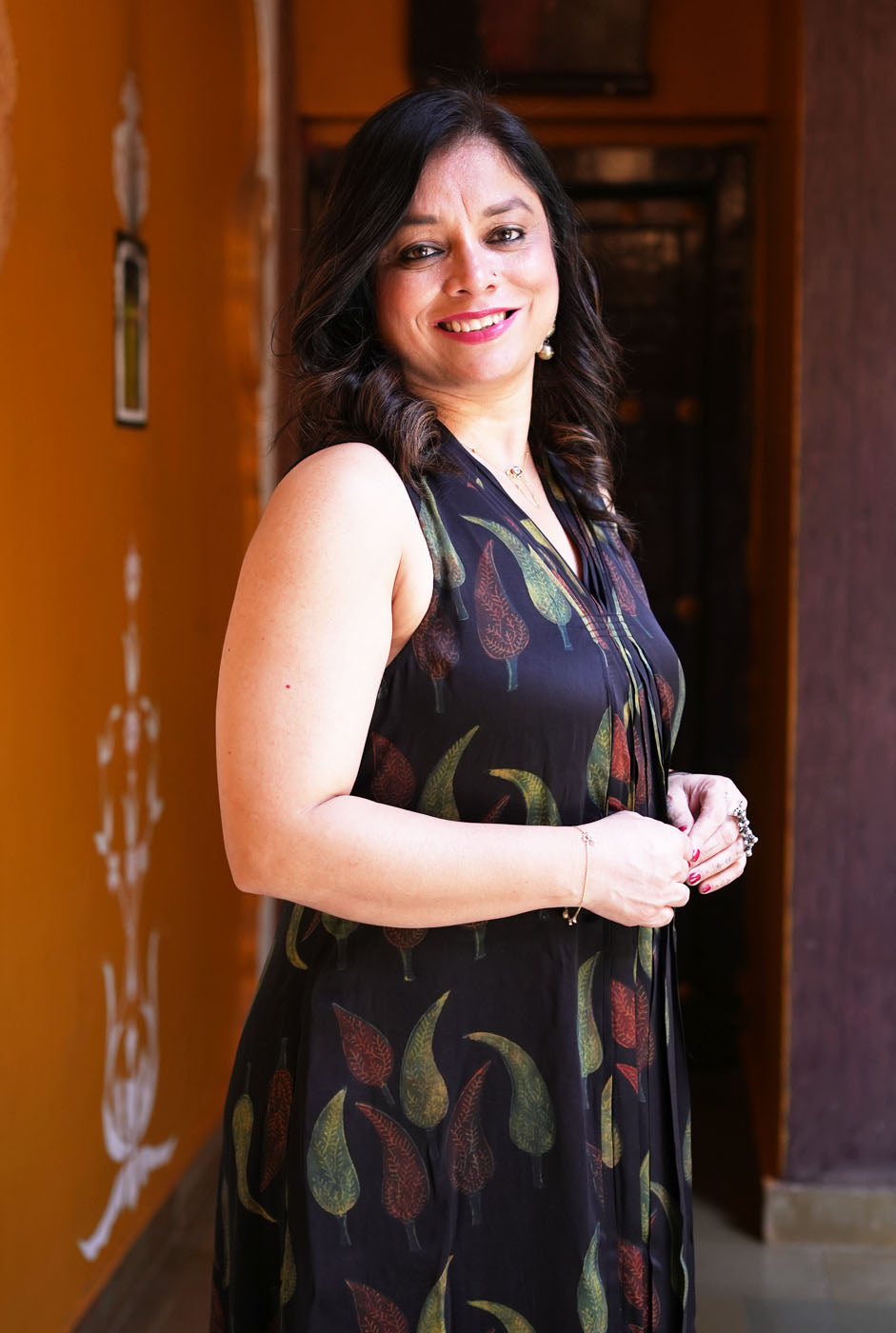 Elegant Modal Dress with Mirchi Block (Sleeves On Request)