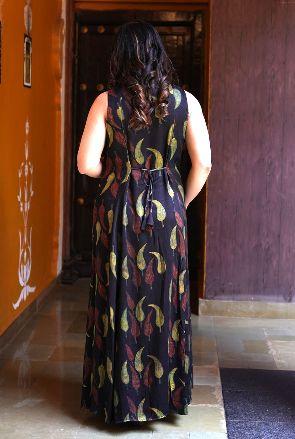 Elegant Modal Dress with Mirchi Block (Sleeves On Request)