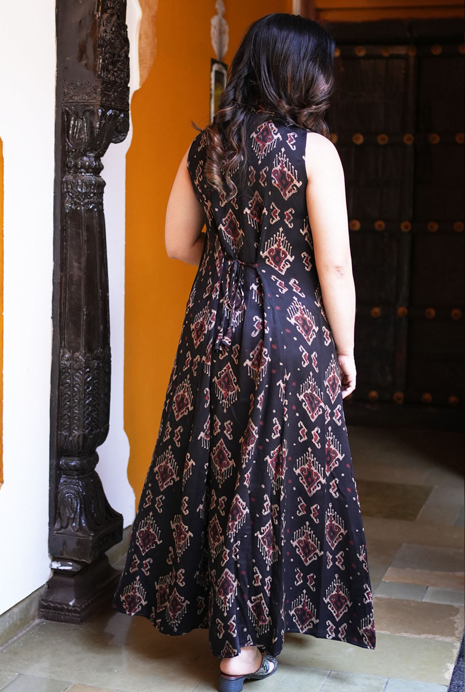 Elegant Modal Dress with Ikat Block (Sleeves On Request)