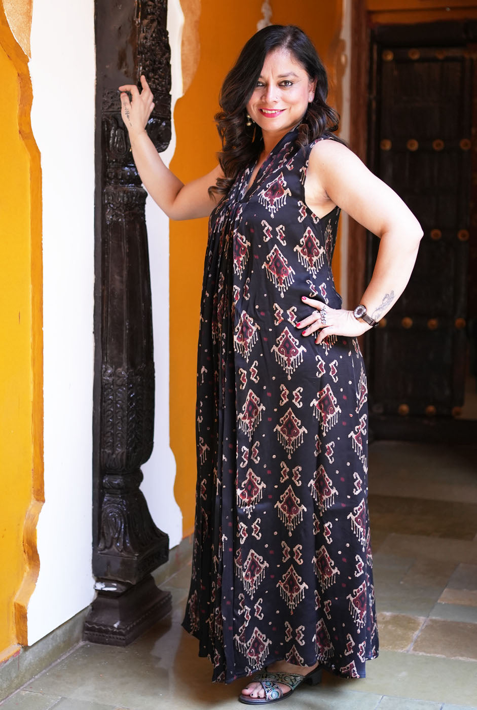 Elegant Modal Dress with Ikat Block (Sleeves On Request)