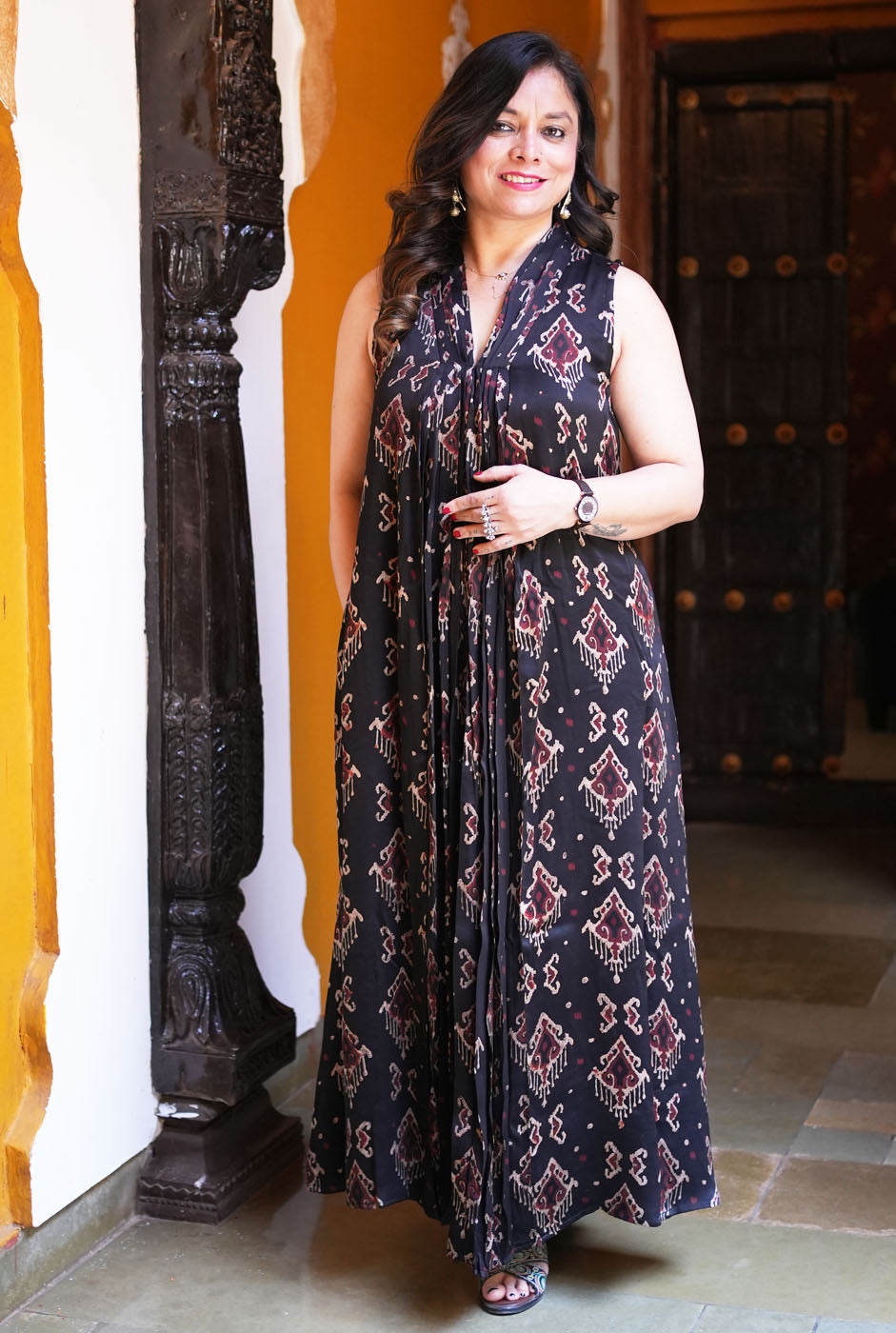 Elegant Modal Dress with Ikat Block (Sleeves On Request)