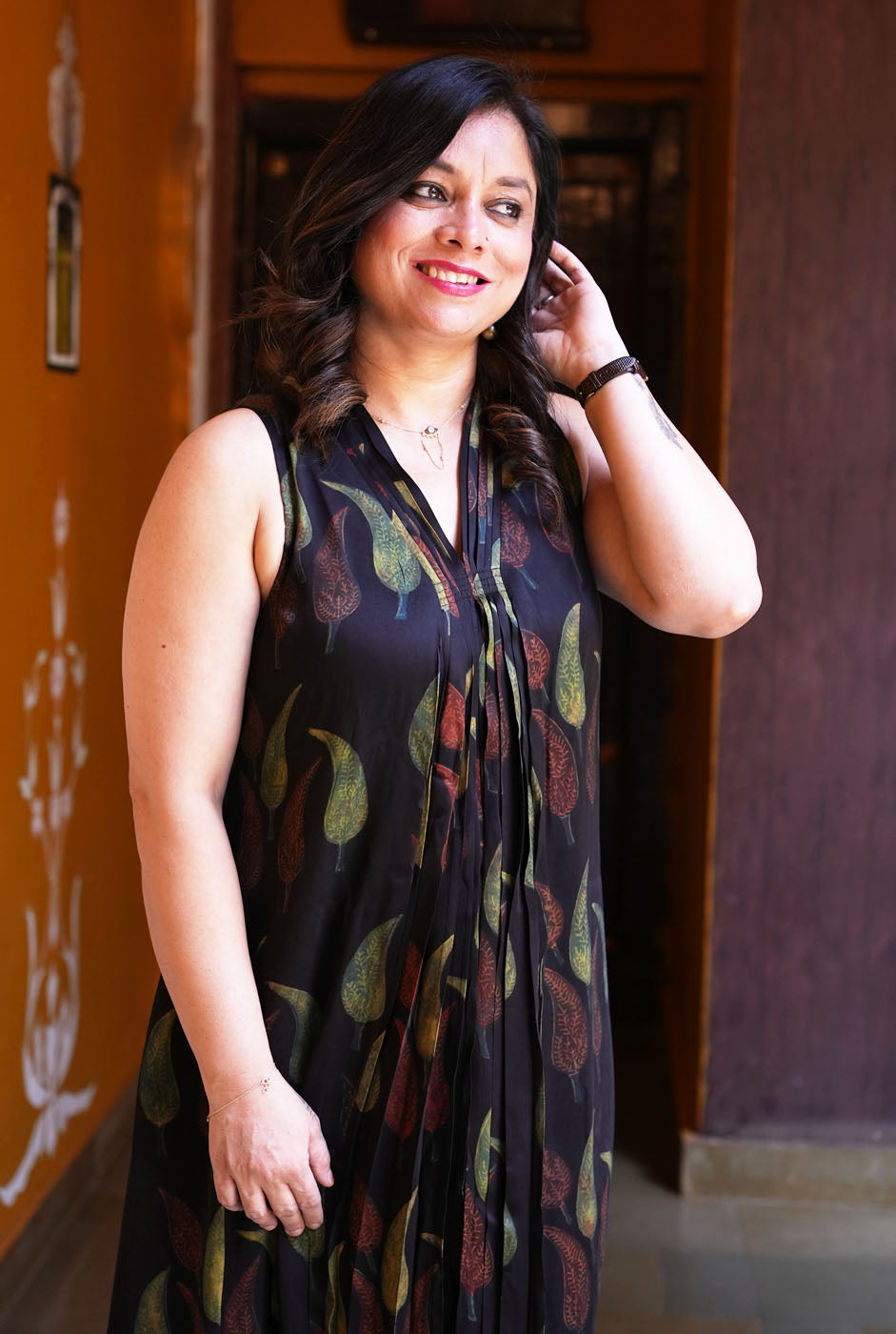 Elegant Modal Dress with Mirchi Block (Sleeves On Request)