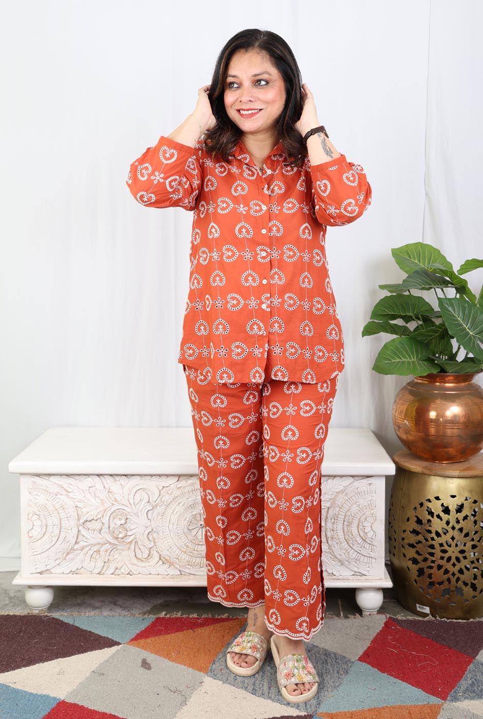 Rust Orange Schiffli Co-ord Set – Made to Order