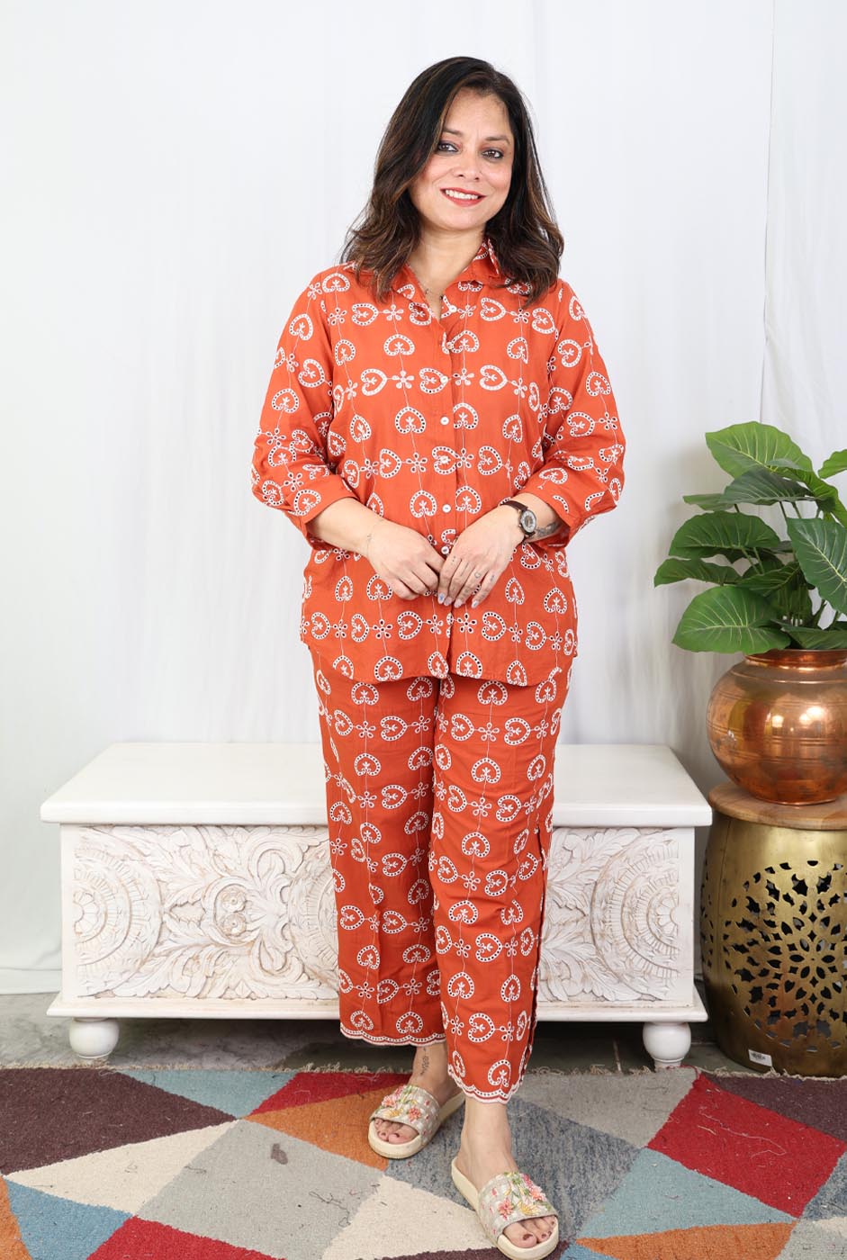 Rust Orange Schiffli Co-ord Set – Made to Order