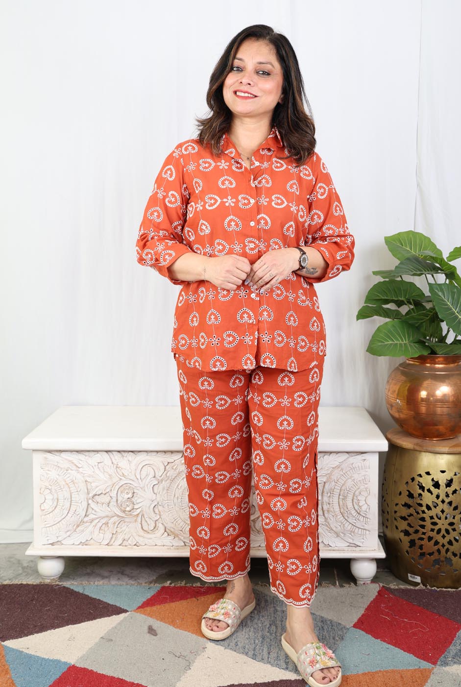 Rust Orange Schiffli Co-ord Set – Made to Order