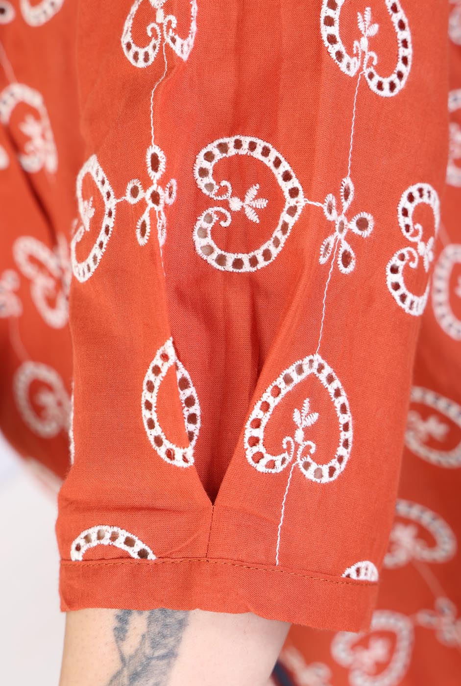 Rust Orange Schiffli Cotton Comfort Fit Shirt