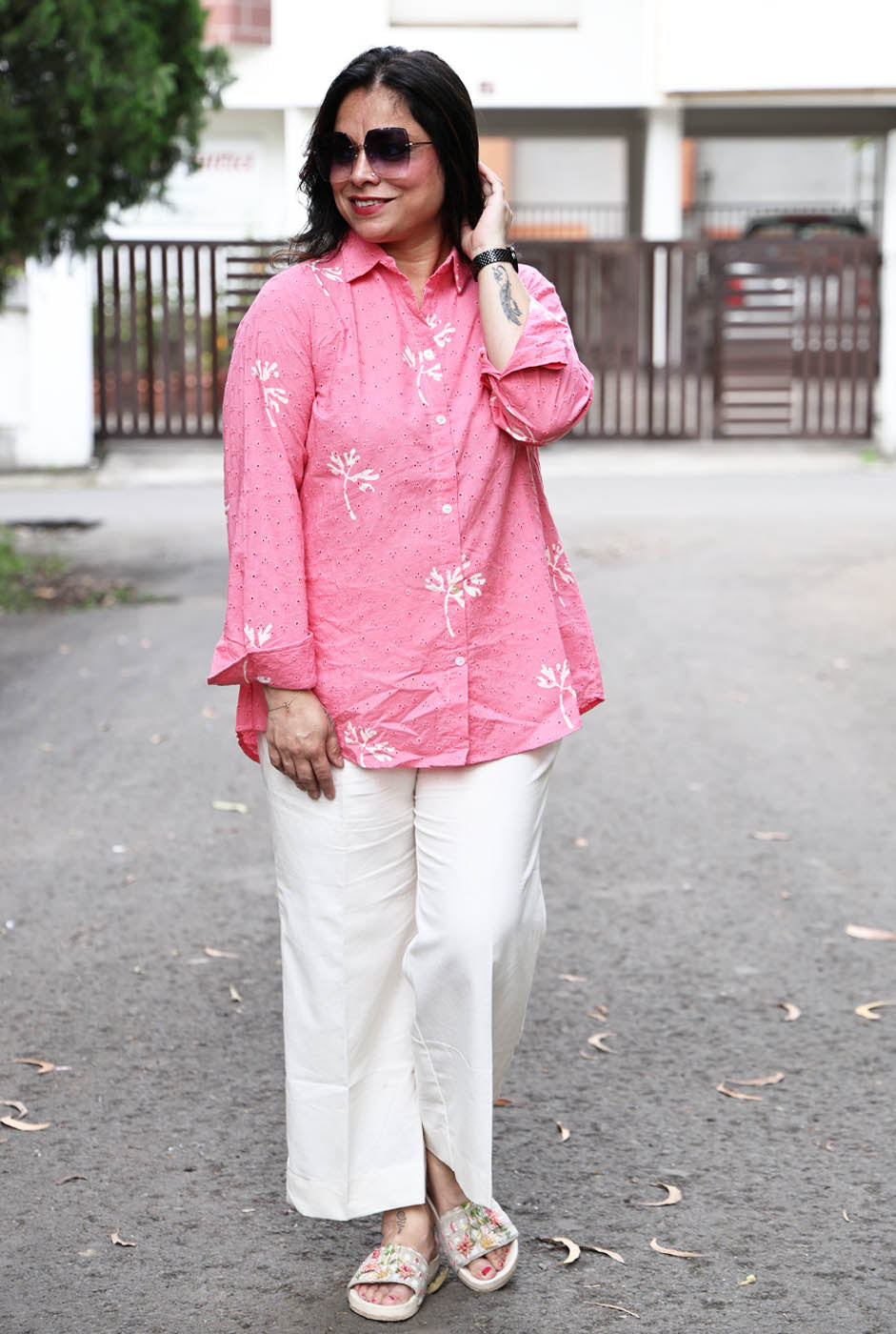 Pink Schiffli Comfort fit Shirt